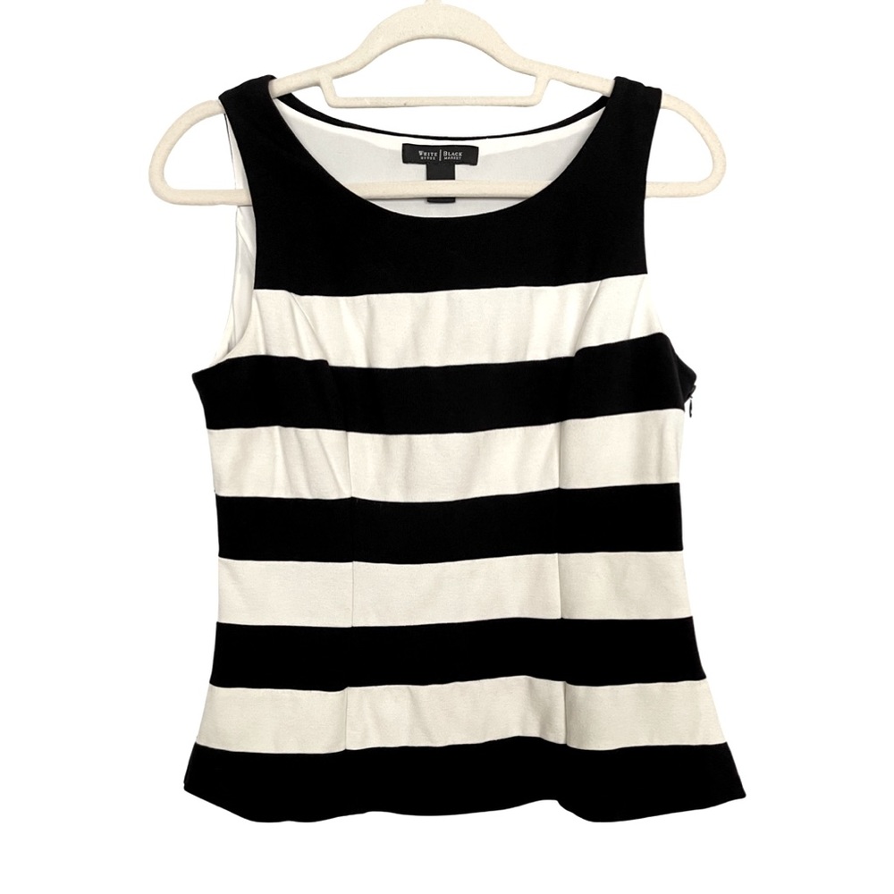White House Black Market Black and White Striped Sleeveless Top